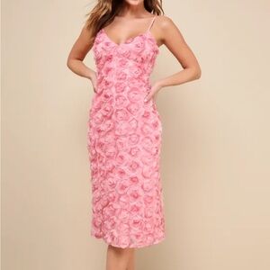Flowering Favorite Pink 3D Floral Applique Bodycon Midi Dress